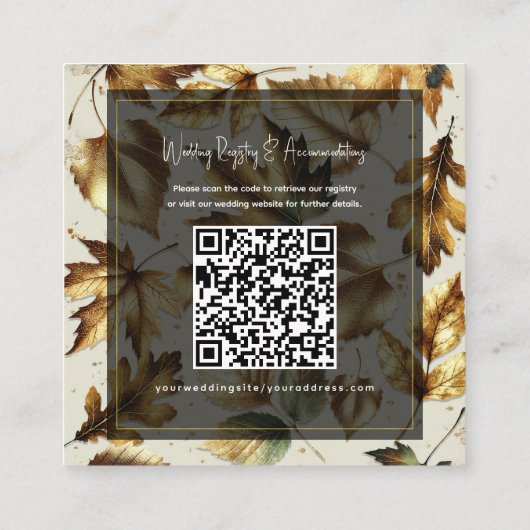 Goud Bladeren Amandelbeige Black Fall Trouwdetail Vierkante Visitekaartje (Achterkant)