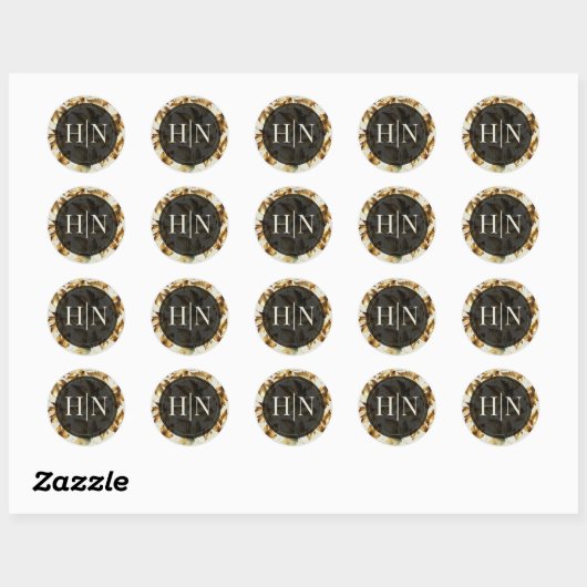 Goud Bladeren Amandelbeige Crème Zwart Fall Weddin Ronde Sticker (Vel)