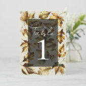 Goud Bladeren Amandelbeige & Zwarte Trouwtafel Kaart (Staand voorkant)