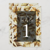 Goud Bladeren Amandelbeige & Zwarte Trouwtafel Kaart (Voorkant / Achterkant)