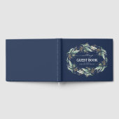 Goud bladeren groen krans marine blauw bruiloft gastenboek (Volledig)