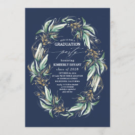Goud bladeren groen krans marineblauw Afstuderen Kaart