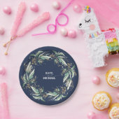 Goud bladeren groen marineblauw bruiloft papieren bordje (Feest)