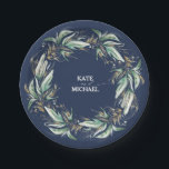 Goud bladeren groen marineblauw bruiloft papieren bordje<br><div class="desc">Groen marineblauw bruiloft papier borden</div>