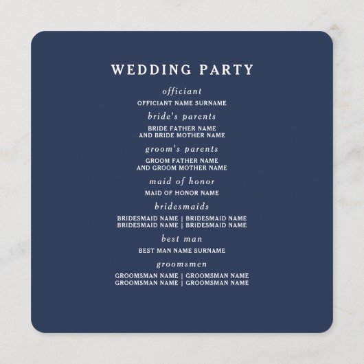 Goud bladeren groen marineblauw bruiloft programmakaart (Achterkant)