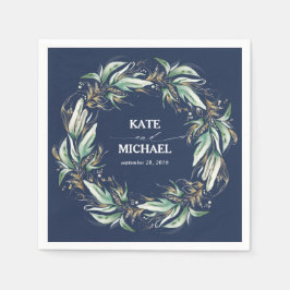 Goud bladeren groen marineblauw bruiloft servet