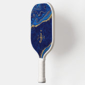 Goud Blauw Aangepaste Naam Monogram Pickleball Pad Paddle (Links)