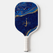Goud Blauw Aangepaste Naam Monogram Pickleball Pad Pickleball Paddle (Achterkant)