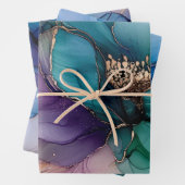 Goud Blauw Aqua Paars Bloem Bruids Bruiloft Inpakpapier Vel (In situ)