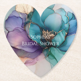 Goud Blauw Aqua Paars Bloem Bruids Bruiloft Kartonnen Onderzetters