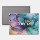 Goud Blauw Aqua Paars Bloem Bruiloft Feest Magneet (Voorkant / Achterkant)