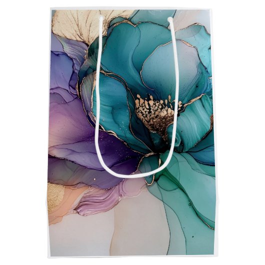 Goud Blauw Aqua Paars Bloem Medium Cadeauzakje (Achterkant)