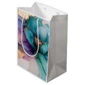 Goud Blauw Aqua Paars Bloem Medium Cadeauzakje (Achterkant Gekanteld)