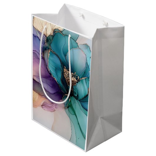 Goud Blauw Aqua Paars Bloem Medium Cadeauzakje (Achterkant Gekanteld)