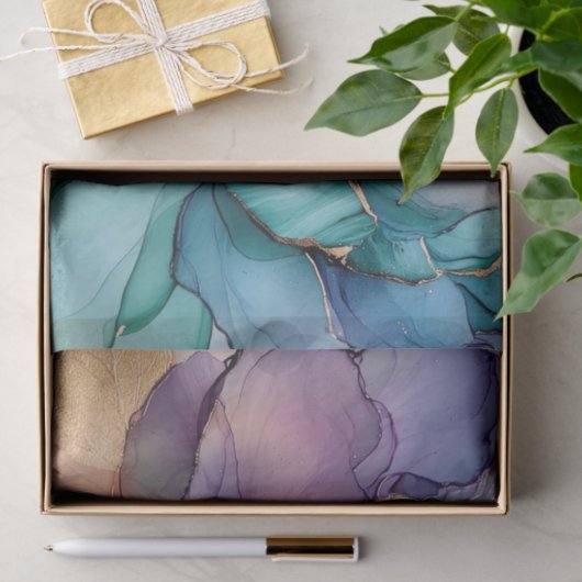 Goud Blauw Aqua Paars Bloem Tissuepapier (Geschenk)