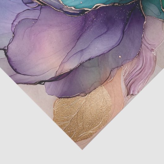 Goud Blauw Aqua Paars Bloem Tissuepapier (Detail)