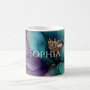 Goud Blauw Aqua Paarse Bloem Bruiloft Feest Koffiemok