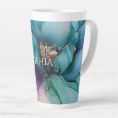 Goud Blauw Aqua Paarse Bloem Bruiloft Latte Mok (Rechterhoek)