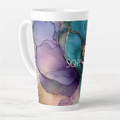 Goud Blauw Aqua Paarse Bloem Bruiloft Latte Mok (Linkerhoek)