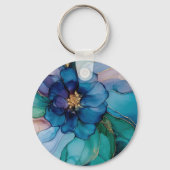 Goud Blauw Aqua Paarse Bloem Bruiloft Sleutelhanger (Achterkant)