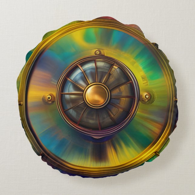 Goud Blauw Aqua turquoise abstract  Rond Kussen (Achterkant)