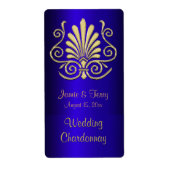 Goud Blauw Art Deco Damask Party Wijnlabel 2 Etiket (Voorkant)