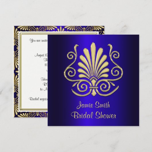 Goud & Blauw Art Deco Damask Vrijgezellenfeest 2 Kaart (Voorkant / Achterkant)