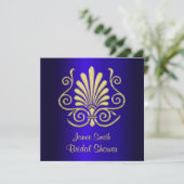 Goud & Blauw Art Deco Damask Vrijgezellenfeest 2 Kaart (Staand voorkant)