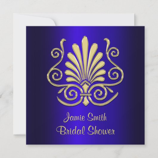 Goud & Blauw Art Deco Damask Vrijgezellenfeest 2 Kaart (Voorkant)