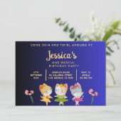 Goud Blauw Ballerina Kat Kids Verjaardagsfeest Kaart (Staand voorkant)