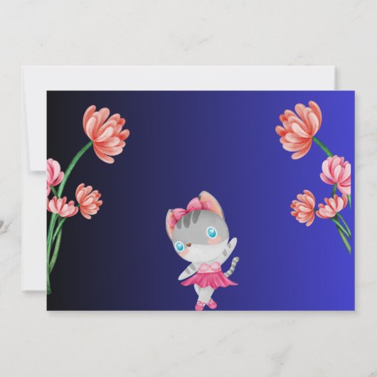 Goud Blauw Ballerina Kat Kids Verjaardagsfeest Kaart (Achterkant)