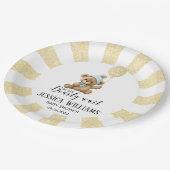 Goud blauw beer ballon baby shower papier bord (Gekanteld)