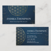 Goud & Blauw Bloem van het leven, Reiki, Channelin Visitekaartje (Voorkant / Achterkant)