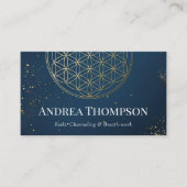 Goud & Blauw Bloem van het leven, Reiki, Channelin Visitekaartje (Voorkant)