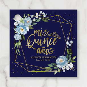 Goud Blauw Bloemen Quinceanera Bedankjes Labels