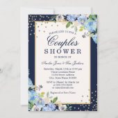 Goud Blauw Bloemen Sparkle Koppels Douche Kaart (Voorkant)