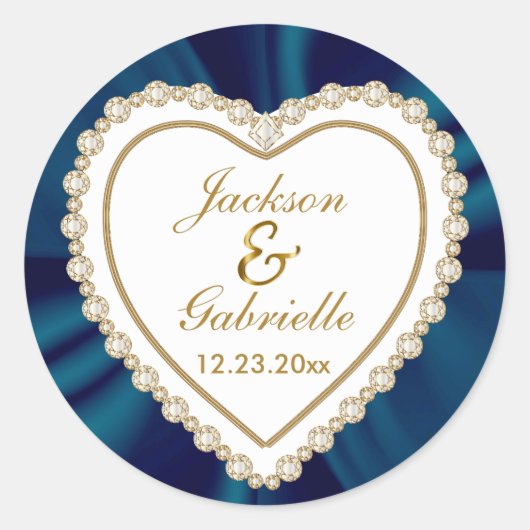 Goud & Blauw Bruiloft voor de Mr & Mrs | personali Ronde Sticker (Voorkant)