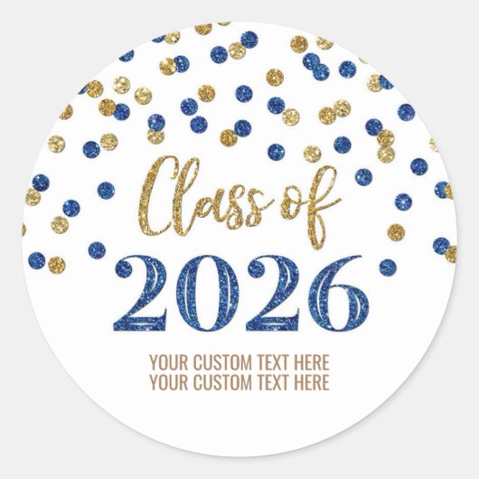 Goud Blauw Confetti Afstuderen 2026 Ronde Sticker (Voorkant)