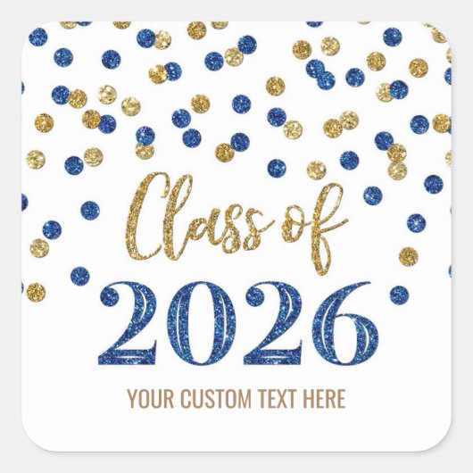 Goud Blauw Confetti Afstuderen 2026 Vierkante Sticker (Voorkant)