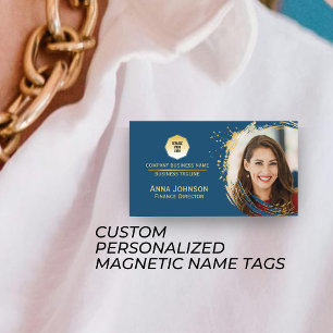 Goud & Blauw, Custom Company Logo en Personeel Fot Naambadge