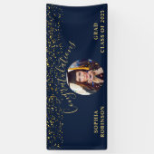 Goud Blauw Custom Foto Graduation Party Spandoek (Verticaal)