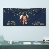 Goud Blauw Custom Foto Graduation Party Spandoek (Beurs)