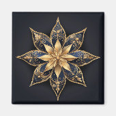 Goud Blauw Decoratieve Bloem Vakantie Magneet (Voorkant)