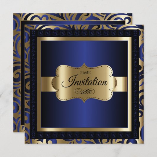 Goud & Blauw Draaiend Patroon Feest Template Kaart (Voorkant / Achterkant)
