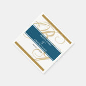 Goud Blauw Elegant Script Monogram Huwelijk Servet (Hoek)