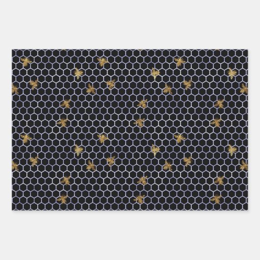 Goud Blauw en Goud Apiary Queen Bee Inpakpapier Vel (Voorkant)