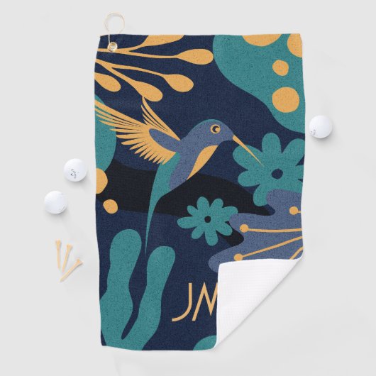  goud, blauw en turquoise kolibrie golfhanddoek (Insitu)