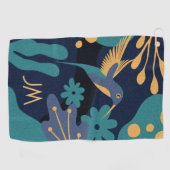  goud, blauw en turquoise kolibrie golfhanddoek (Horizontaal)