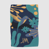  goud, blauw en turquoise kolibrie golfhanddoek (Voorkant)