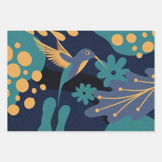 goud, blauw en turquoise kolibrie inpakpapier vel (Voorkant 2)